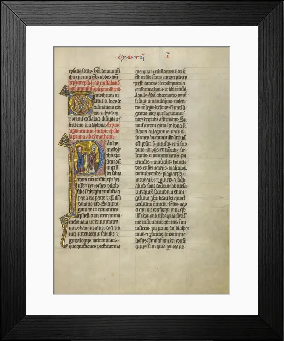 Framed Print : Initial P: Saint Paul with a Book and a Bishop; Concluding Volume of a Bible, about 1260-1270. Creator: Unknown Framed Print : Initial P: Saint Paul with a Book and a Bishop; Concluding Volume of a Bible, about 1260-1270. Creator: Unknown