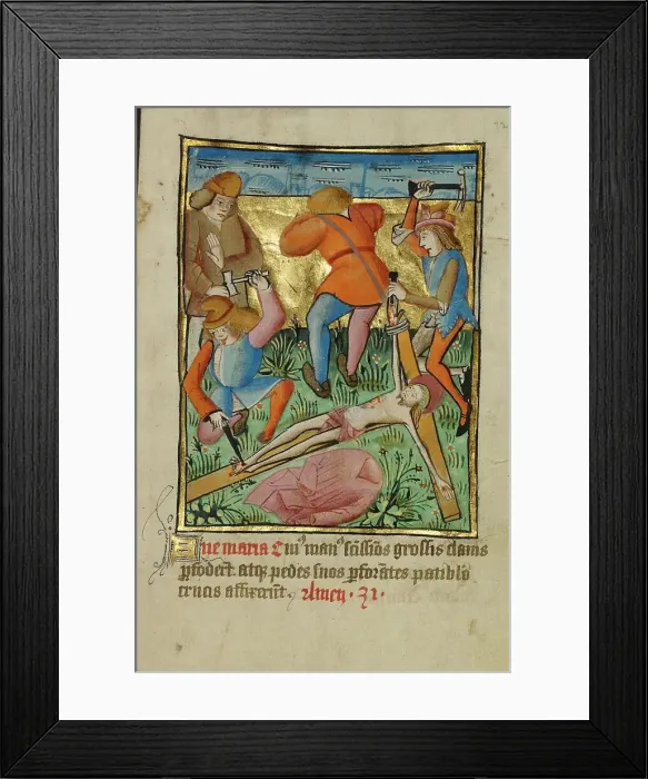 Framed Print : Christ Nailed to the Cross; Illustrated Vita Christi, with devotional supplements, about 1480-1490. Creator: Unknown Framed Print : Christ Nailed to the Cross; Illustrated Vita Christi, with devotional supplements, about 1480-1490. Creator: Unknown