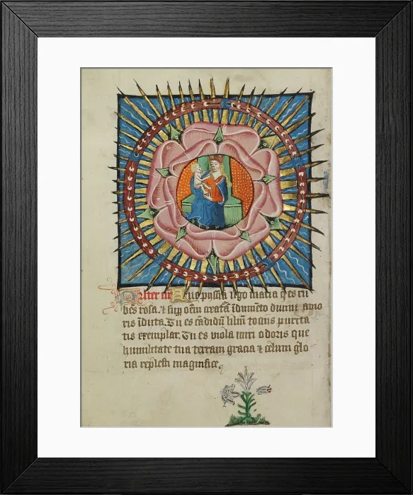 Framed Print : The Virgin and Child in a Pink Rose with a White Lily; Illustrated Vita Christi... about 1480-1490. Creator: Unknown Framed Print : The Virgin and Child in a Pink Rose with a White Lily; Illustrated Vita Christi... about 1480-1490. Creator: Unknown