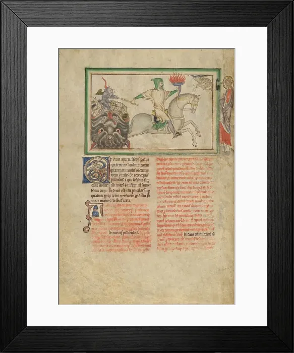 Framed Print : The Opening of the Fourth Seal: The Fourth Horseman; Dyson Perrins Apocalypse, about 1255-1260. Creator: Unknown Framed Print : The Opening of the Fourth Seal: The Fourth Horseman; Dyson Perrins Apocalypse, about 1255-1260. Creator: Unknown