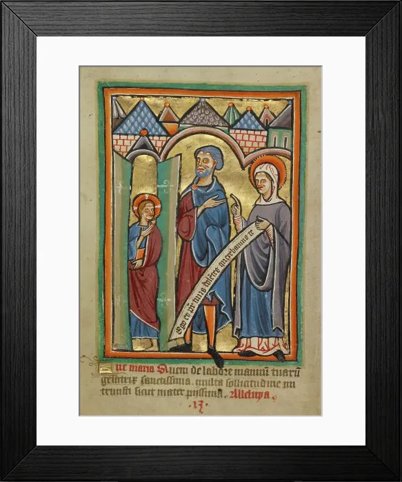 Framed Print : The Christ Child Found by His Parents in the Temple, about 1190-1200; text added about 1480-1490. Creator: Unknown Framed Print : The Christ Child Found by His Parents in the Temple, about 1190-1200; text added about 1480-1490. Creator: Unknown