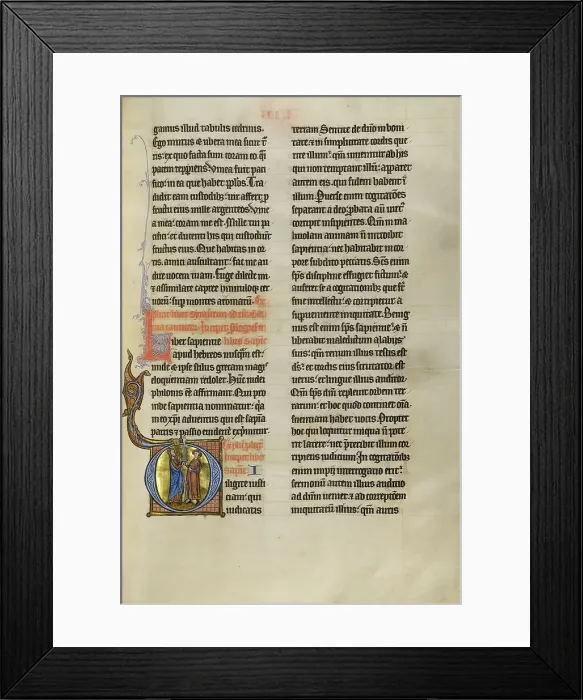 Framed Print : Initial D: Solomon Giving a Sword to a Young Man; Marquette Bible, about 1270. Creator: Unknown Framed Print : Initial D: Solomon Giving a Sword to a Young Man; Marquette Bible, about 1270. Creator: Unknown