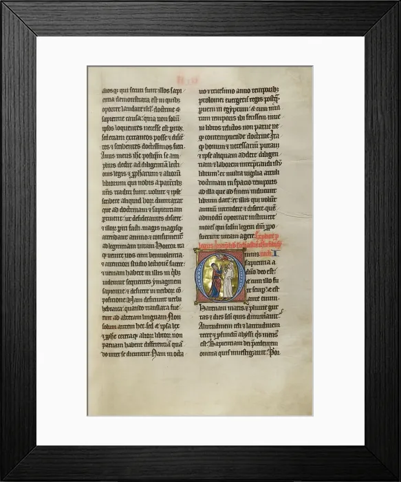 Framed Print : Initial O: A Prophet Instructing a Woman with a Mirror; Marquette Bible, about 1270. Creator: Unknown Framed Print : Initial O: A Prophet Instructing a Woman with a Mirror; Marquette Bible, about 1270. Creator: Unknown