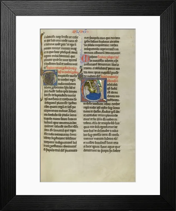 Framed Print : Initial V: An Angel before Micah; Marquette Bible, about 1270. Creator: Unknown Framed Print : Initial V: An Angel before Micah; Marquette Bible, about 1270. Creator: Unknown