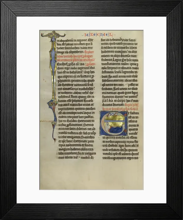 Framed Print : Initial E: Ezekiel's Vision of the Tetramorph; Marquette Bible, about 1270. Creator: Unknown Framed Print : Initial E: Ezekiel's Vision of the Tetramorph; Marquette Bible, about 1270. Creator: Unknown