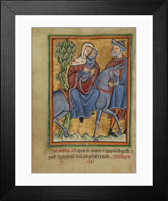 Framed Print : The Flight into Egypt; Illustrated Vita Christi... about 1190-1200; text added about 1480-1490. Creator: Unknown Framed Print : The Flight into Egypt; Illustrated Vita Christi... about 1190-1200; text added about 1480-1490. Creator: Unknown