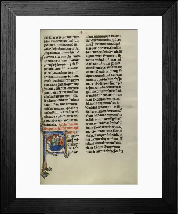 Framed Print : Initial F: David and the Daughters of Israel Lamenting to Saul and Jonathan, about 1270. Creator: Unknown Framed Print : Initial F: David and the Daughters of Israel Lamenting to Saul and Jonathan, about 1270. Creator: Unknown