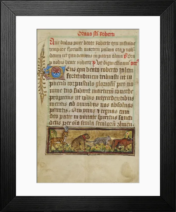 Framed Print : Prayer to Robert of Bury with Four Animals in Procession; Illustrated Vita Christi... about 1480-14 Creator: Unknown Framed Print : Prayer to Robert of Bury with Four Animals in Procession; Illustrated Vita Christi... about 1480-14 Creator: Unknown
