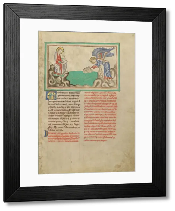 Framed Print : An Angel Casting a Millstone into the Sea; Dyson Perrins Apocalypse, about 1255-1260. Creator: Unknown Framed Print : An Angel Casting a Millstone into the Sea; Dyson Perrins Apocalypse, about 1255-1260. Creator: Unknown