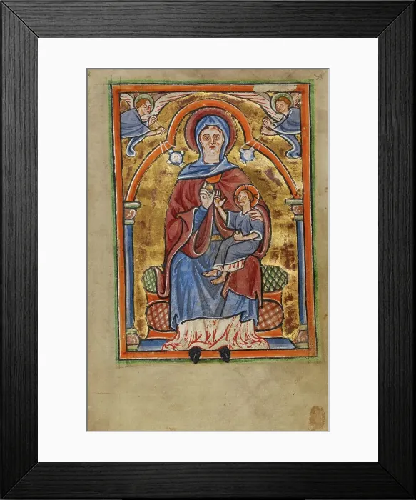 Framed Print : The Virgin and Child Enthroned; Illustrated Vita Christi, with devotional... about 1190-1200. Creator: Unknown Framed Print : The Virgin and Child Enthroned; Illustrated Vita Christi, with devotional... about 1190-1200. Creator: Unknown