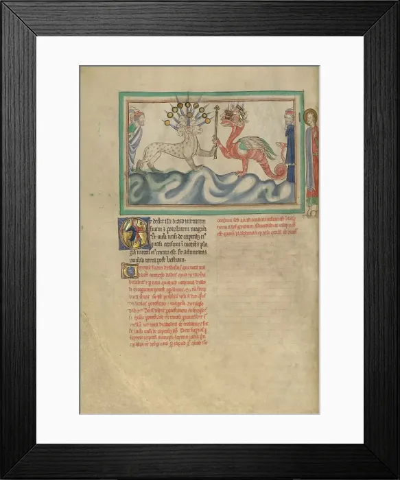 Framed Print : The Dragon Giving the Sceptor of Power to the Beast from the Sea, about 1255-1260. Creator: Unknown Framed Print : The Dragon Giving the Sceptor of Power to the Beast from the Sea, about 1255-1260. Creator: Unknown