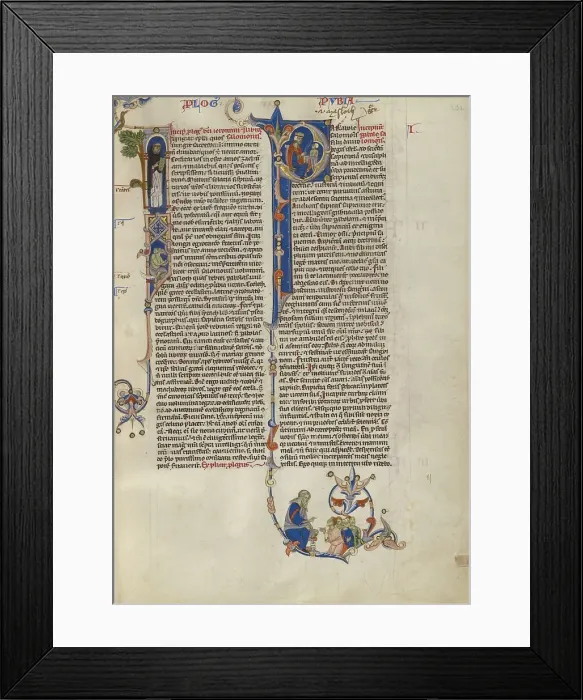 Framed Print : Initial I: Dominican friar with a book: Initial P: Solomon Instructing Pupil... about 1250-62. Creator: Unknown