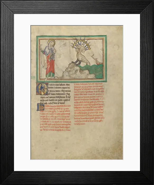 Framed Print : The Beast from the Sea; Dyson Perrins Apocalypse, about 1255-1260. Creator: Unknown Framed Print : The Beast from the Sea; Dyson Perrins Apocalypse, about 1255-1260. Creator: Unknown