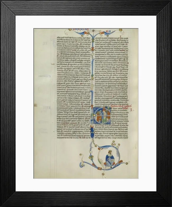 Framed Print : Initial E: Priests and a Man Outside the Walls of a Gothic City; Abbey Bible, about 1250-1262. Creator: Unknown Framed Print : Initial E: Priests and a Man Outside the Walls of a Gothic City; Abbey Bible, about 1250-1262. Creator: Unknown