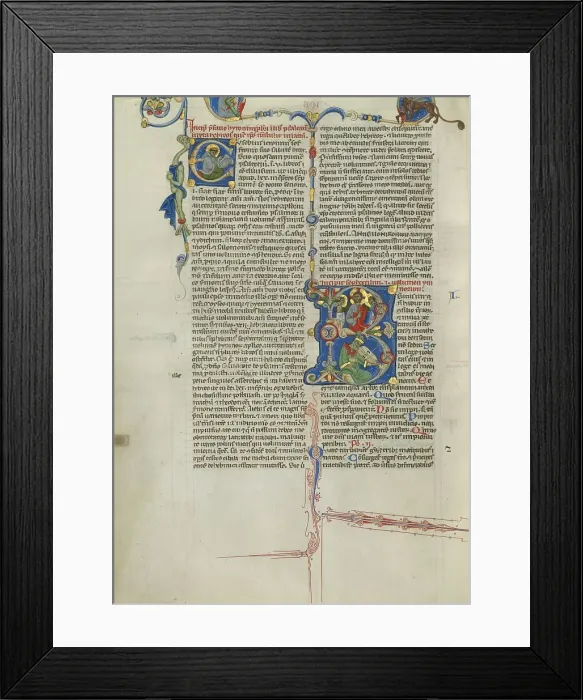 Framed Print : Initial E: Monk Reading: Initial B: Christ with David Playing the Harp; Abbey Bible, about 1250-62. Creator: Unknown Framed Print : Initial E: Monk Reading: Initial B: Christ with David Playing the Harp; Abbey Bible, about 1250-62. Creator: Unknown