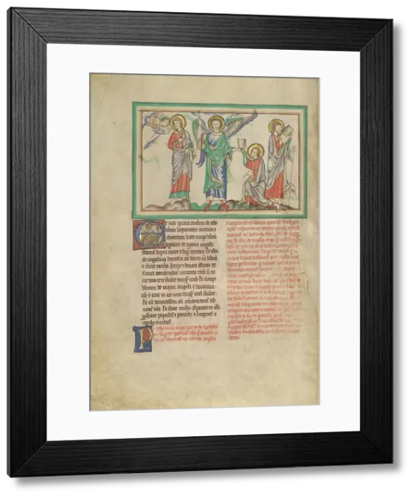Framed Print : Saint John Eats the Book Received from the Angel; Dyson Perrins Apocalypse, about 1255-1260. Creator: Unknown
