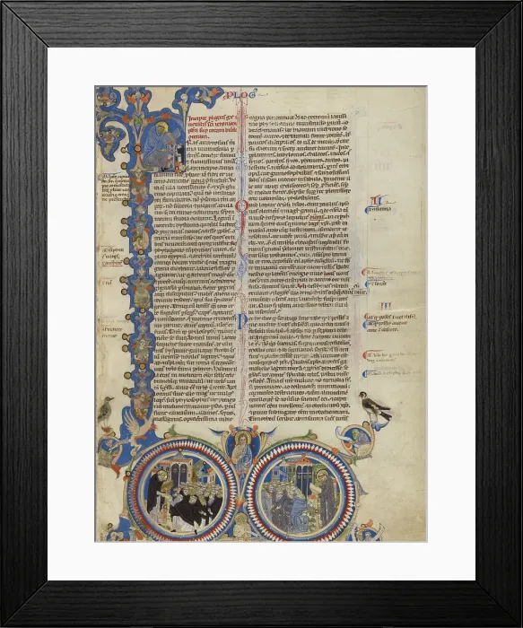 Framed Print : Initial F: Christ with Saints Jerome, Dominic, and Francis; Abbey Bible, about 1250-1262. Creator: Unknown Framed Print : Initial F: Christ with Saints Jerome, Dominic, and Francis; Abbey Bible, about 1250-1262. Creator: Unknown