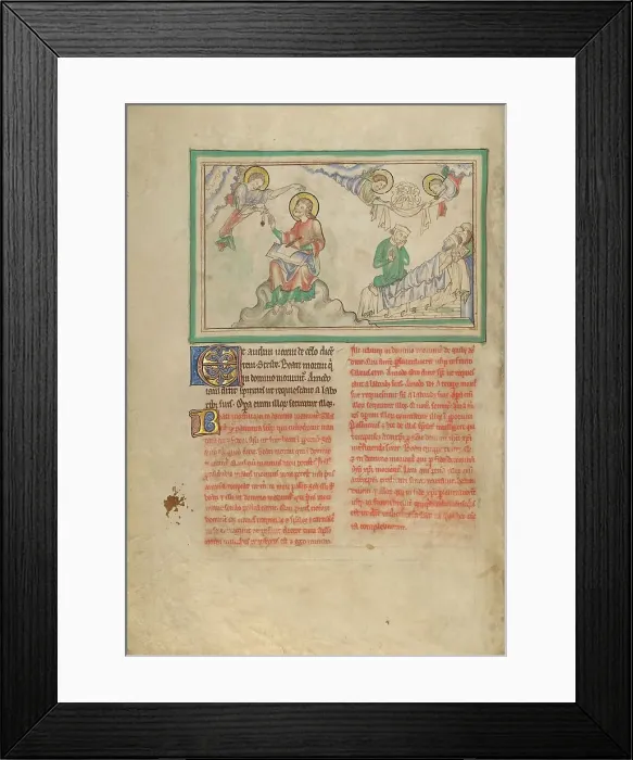 Framed Print : John Commanded to Write and the Blessed Dead; Dyson Perrins Apocalypse, about 1255-1260. Creator: Unknown Framed Print : John Commanded to Write and the Blessed Dead; Dyson Perrins Apocalypse, about 1255-1260. Creator: Unknown