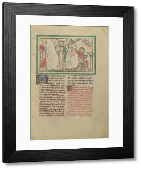 Framed Print : The Mighty Angel and John Forbidden to Write; Dyson Perrins Apocalypse, about 1255-1260. Creator: Unknown Framed Print : The Mighty Angel and John Forbidden to Write; Dyson Perrins Apocalypse, about 1255-1260. Creator: Unknown