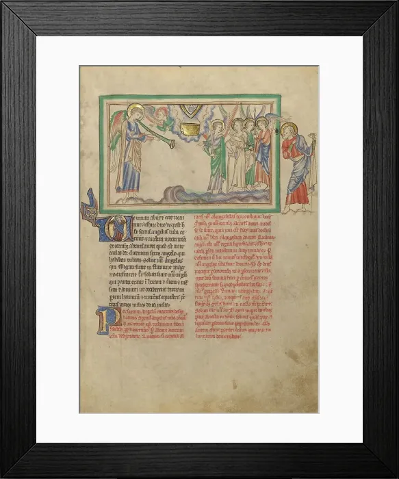 Framed Print : The Sixth Trumpet: The Angel at the Euphrates; Dyson Perrins Apocalypse, about 1255-1260. Creator: Unknown Framed Print : The Sixth Trumpet: The Angel at the Euphrates; Dyson Perrins Apocalypse, about 1255-1260. Creator: Unknown