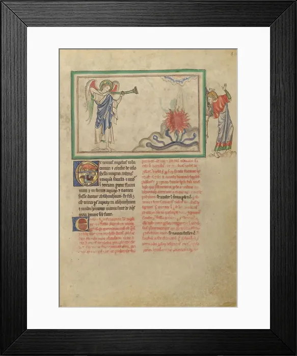 Framed Print : The Third Trumpet: The Burning Star Falls into the River; Dyson Perrins Apocalypse, about 1255-1260. Creator: Unknown Framed Print : The Third Trumpet: The Burning Star Falls into the River; Dyson Perrins Apocalypse, about 1255-1260. Creator: Unknown