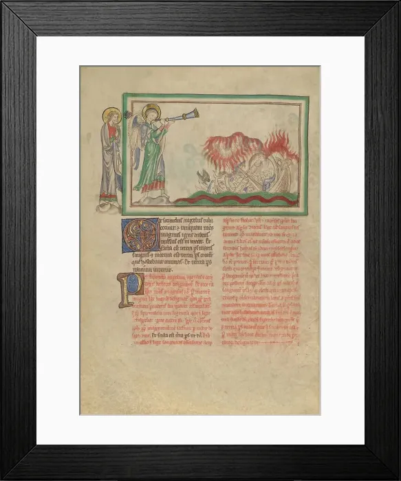 Framed Print : The Second Trumpet: The Burning Mountain in the Sea; Dyson Perrins Apocalypse, about 1255-1260. Creator: Unknown Framed Print : The Second Trumpet: The Burning Mountain in the Sea; Dyson Perrins Apocalypse, about 1255-1260. Creator: Unknown