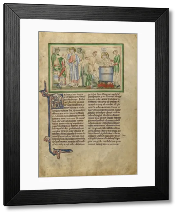 Framed Print : Emperor Domitian Speaking to Saint John the Evangelist and Saint John the... about 1255-1260. Creator: Unknown