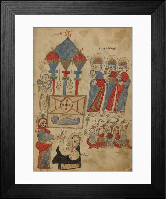 Framed Print : The Women at the Tomb: The Descent into Limbo; Gospel Book, 1386. Creator: Unknown Framed Print : The Women at the Tomb: The Descent into Limbo; Gospel Book, 1386. Creator: Unknown