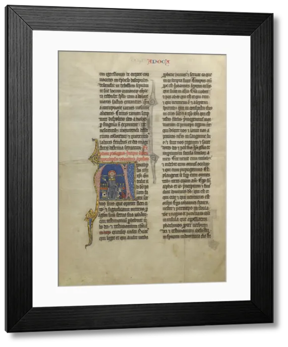 Framed Print : Initial A: Saint John Kneeling in Prayer before his Apocalyptic Vision of Christ... about 1260-1270 Creator: Unknown Framed Print : Initial A: Saint John Kneeling in Prayer before his Apocalyptic Vision of Christ... about 1260-1270 Creator: Unknown