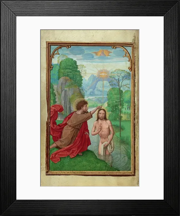 Framed Print : The Baptism of Christ; Prayer Book of Cardinal Albrecht of Brandenburg, about 1525-1530. Creator: Simon Bening