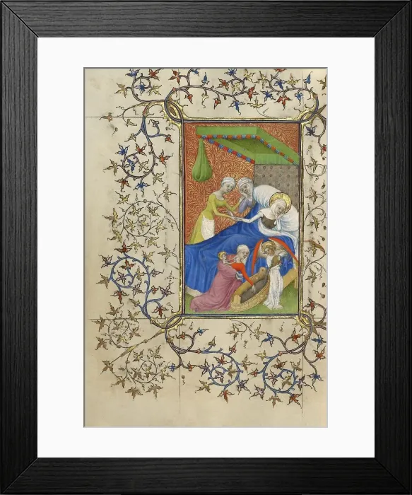 Framed Print : The Birth of the Virgin; The Nativity of the Virgin; Book of Hours, about 1410. Creator: Pseudo-Jacquemart de Hesdin Framed Print : The Birth of the Virgin; The Nativity of the Virgin; Book of Hours, about 1410. Creator: Pseudo-Jacquemart de Hesdin