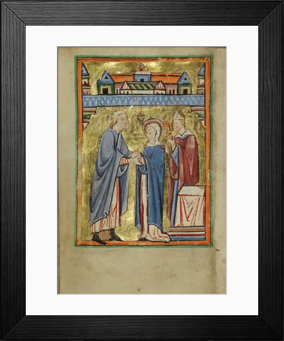 Framed Print : The Marriage of the Virgin; Illustrated Vita Christi, with devotional supplements, about 1190-1200. Creator: Unknown Framed Print : The Marriage of the Virgin; Illustrated Vita Christi, with devotional supplements, about 1190-1200. Creator: Unknown