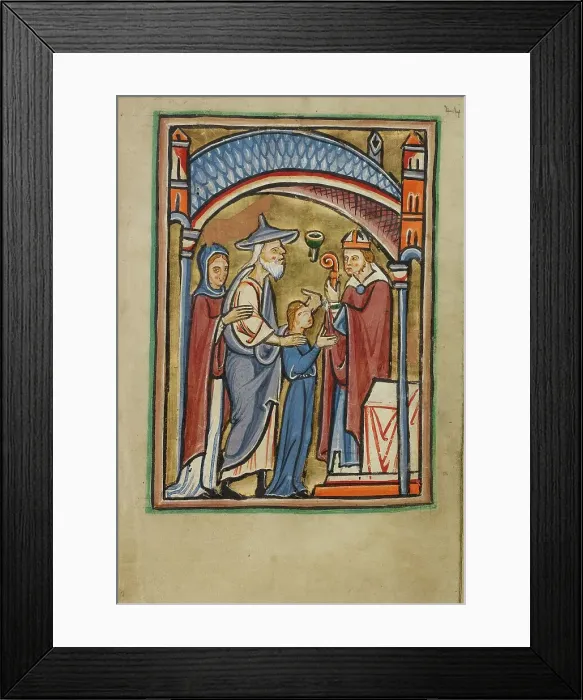Framed Print : The Departure of the Virgin from the Temple; Illustrated Vita Christi... about 1190-1200. Creator: Unknown Framed Print : The Departure of the Virgin from the Temple; Illustrated Vita Christi... about 1190-1200. Creator: Unknown
