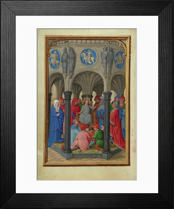 Framed Print : Jesus Among the Doctors; Prayer Book of Cardinal Albrecht of Brandenburg, about 1525-1530. Creator: Simon Bening