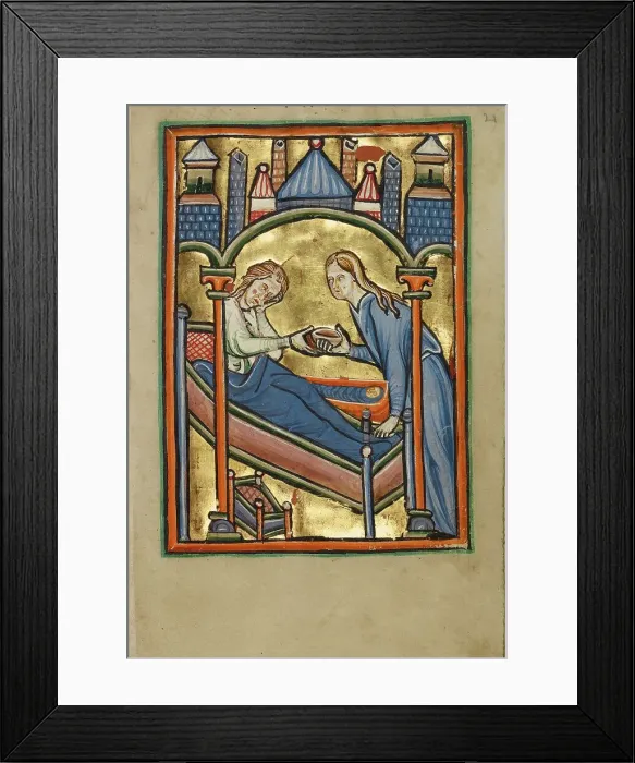 Framed Print : The Birth of the Virgin; Illustrated Vita Christi... about 1190-1200; text added about 1480-1490. Creator: Unknown Framed Print : The Birth of the Virgin; Illustrated Vita Christi... about 1190-1200; text added about 1480-1490. Creator: Unknown