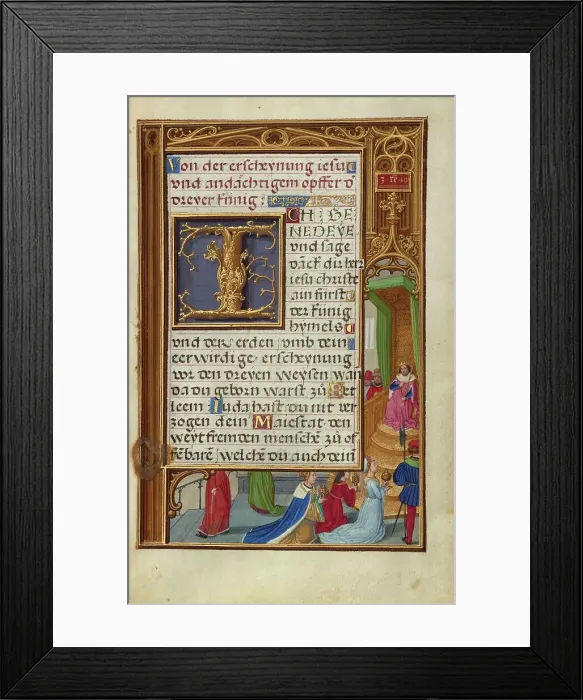 Framed Print : Border with the Queen of Sheba before King Solomon, about 1525-1530. Creator: Simon Bening