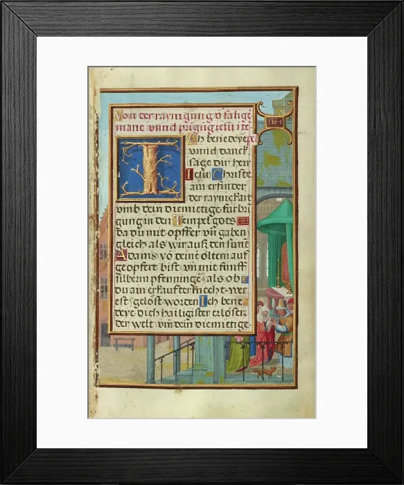 Framed Print : Border with Samuel Brought before Eli; Prayer Book of Cardinal Albrecht of Brandenburg, c1525-30 Creator: Simon Bening Framed Print : Border with Samuel Brought before Eli; Prayer Book of Cardinal Albrecht of Brandenburg, c1525-30 Creator: Simon Bening