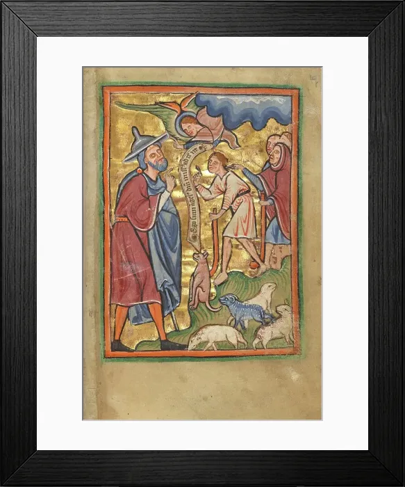 Framed Print : The Angel Appearing to Joachim; Illustrated Vita Christi, with devotional... about 1190-1200. Creator: Unknown Framed Print : The Angel Appearing to Joachim; Illustrated Vita Christi, with devotional... about 1190-1200. Creator: Unknown