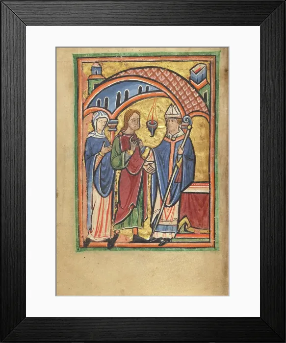 Framed Print : Joachim and Saint Anne before the High Priest; Illustrated Vita Christi... about 1190-1200. Creator: Unknown Framed Print : Joachim and Saint Anne before the High Priest; Illustrated Vita Christi... about 1190-1200. Creator: Unknown
