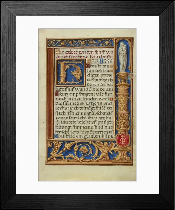 Framed Print : Decorated Text Page; Prayer Book of Cardinal Albrecht of Brandenburg, about 1525-1530. Creator: Simon Bening Framed Print : Decorated Text Page; Prayer Book of Cardinal Albrecht of Brandenburg, about 1525-1530. Creator: Simon Bening