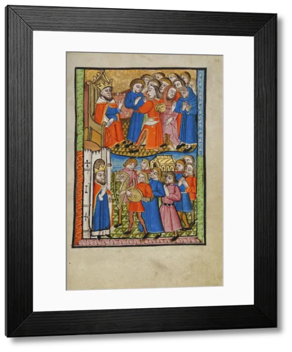 Framed Print : David Bringing the Ark of the Covenant to Jerusalem; Illustrated Vita Christi... about 1480-1490. Creator: Unknown Framed Print : David Bringing the Ark of the Covenant to Jerusalem; Illustrated Vita Christi... about 1480-1490. Creator: Unknown