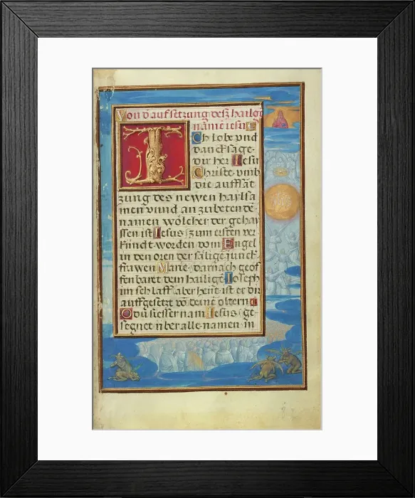 Framed Print : Border with the Adoration of the Name of Jesus, about 1525-1530. Creator: Simon Bening Framed Print : Border with the Adoration of the Name of Jesus, about 1525-1530. Creator: Simon Bening