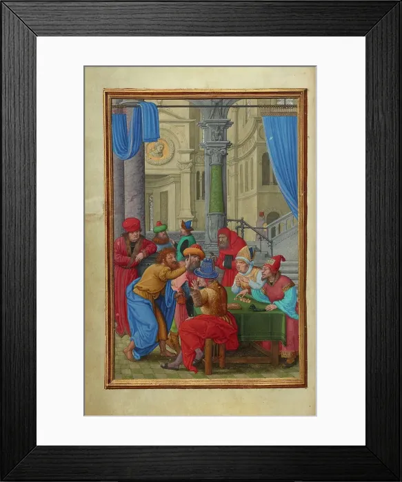 Framed Print : Judas Receiving the Thirty Pieces of Silver, about 1525-1530. Creator: Simon Bening Framed Print : Judas Receiving the Thirty Pieces of Silver, about 1525-1530. Creator: Simon Bening