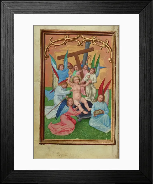 Framed Print : The Christ Child Surrounded by the Instruments of the Passion, about 1525-1530. Creator: Simon Bening Framed Print : The Christ Child Surrounded by the Instruments of the Passion, about 1525-1530. Creator: Simon Bening
