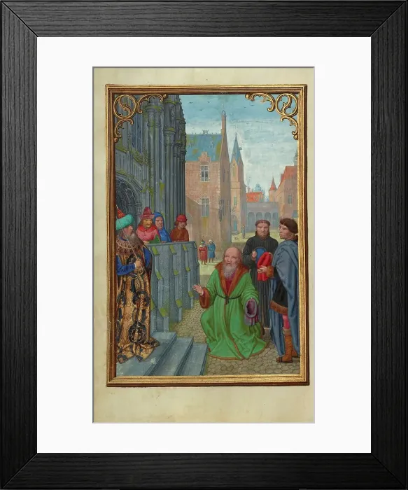 Framed Print : Joseph of Arimathea Before Pilate; Prayer Book of Cardinal Albrecht of Brandenburg, about 1525-1530. Creator: Simon Bening Framed Print : Joseph of Arimathea Before Pilate; Prayer Book of Cardinal Albrecht of Brandenburg, about 1525-1530. Creator: Simon Bening