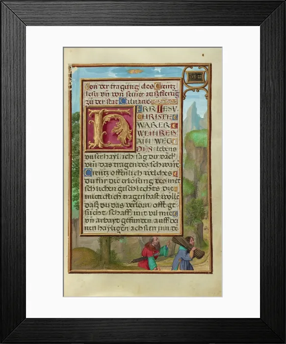 Framed Print : Border with Abraham and Isaac; Prayer Book of Cardinal Albrecht of Brandenburg, about 1525-1530. Creator: Simon Bening Framed Print : Border with Abraham and Isaac; Prayer Book of Cardinal Albrecht of Brandenburg, about 1525-1530. Creator: Simon Bening