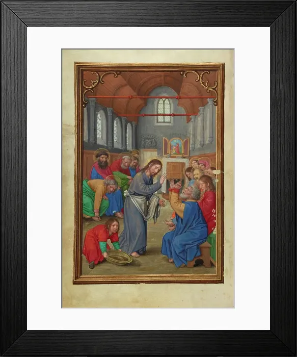 Framed Print : Christ Washing the Apostles Feet; Prayer Book of Cardinal Albrecht of Brandenburg, about 1525-1530. Creator: Simon Bening Framed Print : Christ Washing the Apostles Feet; Prayer Book of Cardinal Albrecht of Brandenburg, about 1525-1530. Creator: Simon Bening