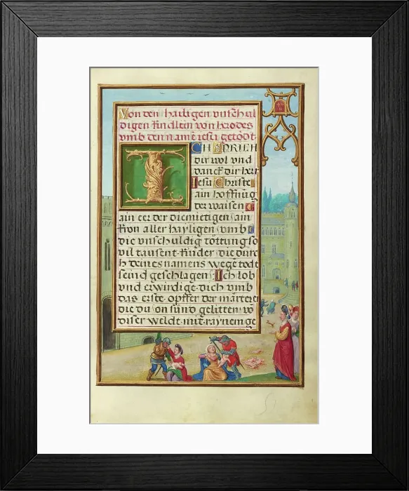 Framed Print : Border with Athaliah Ordering the Massacre of the King's Children, about 1525-1530. Creator: Simon Bening Framed Print : Border with Athaliah Ordering the Massacre of the King's Children, about 1525-1530. Creator: Simon Bening