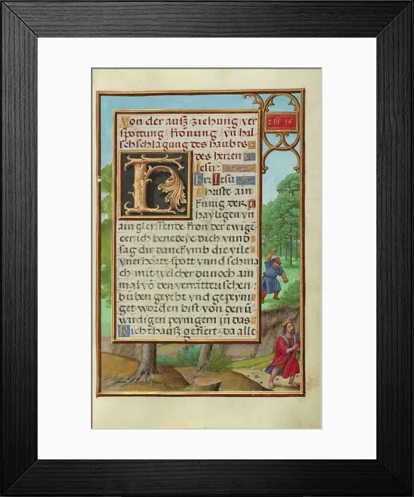 Framed Print : Border with Shimei Throwing Stones at David, about 1525-1530. Creator: Simon Bening Framed Print : Border with Shimei Throwing Stones at David, about 1525-1530. Creator: Simon Bening