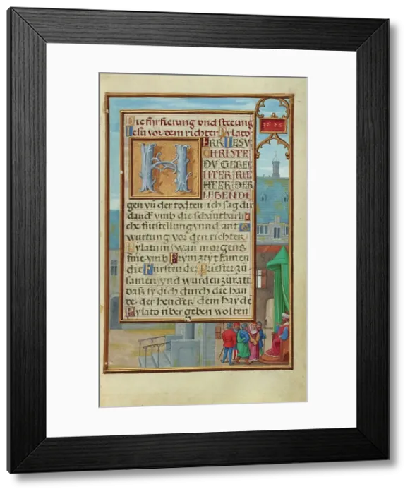 Framed Print : Border with a Captured Prophet before a Prince or King, about 1525-1530. Creator: Simon Bening Framed Print : Border with a Captured Prophet before a Prince or King, about 1525-1530. Creator: Simon Bening